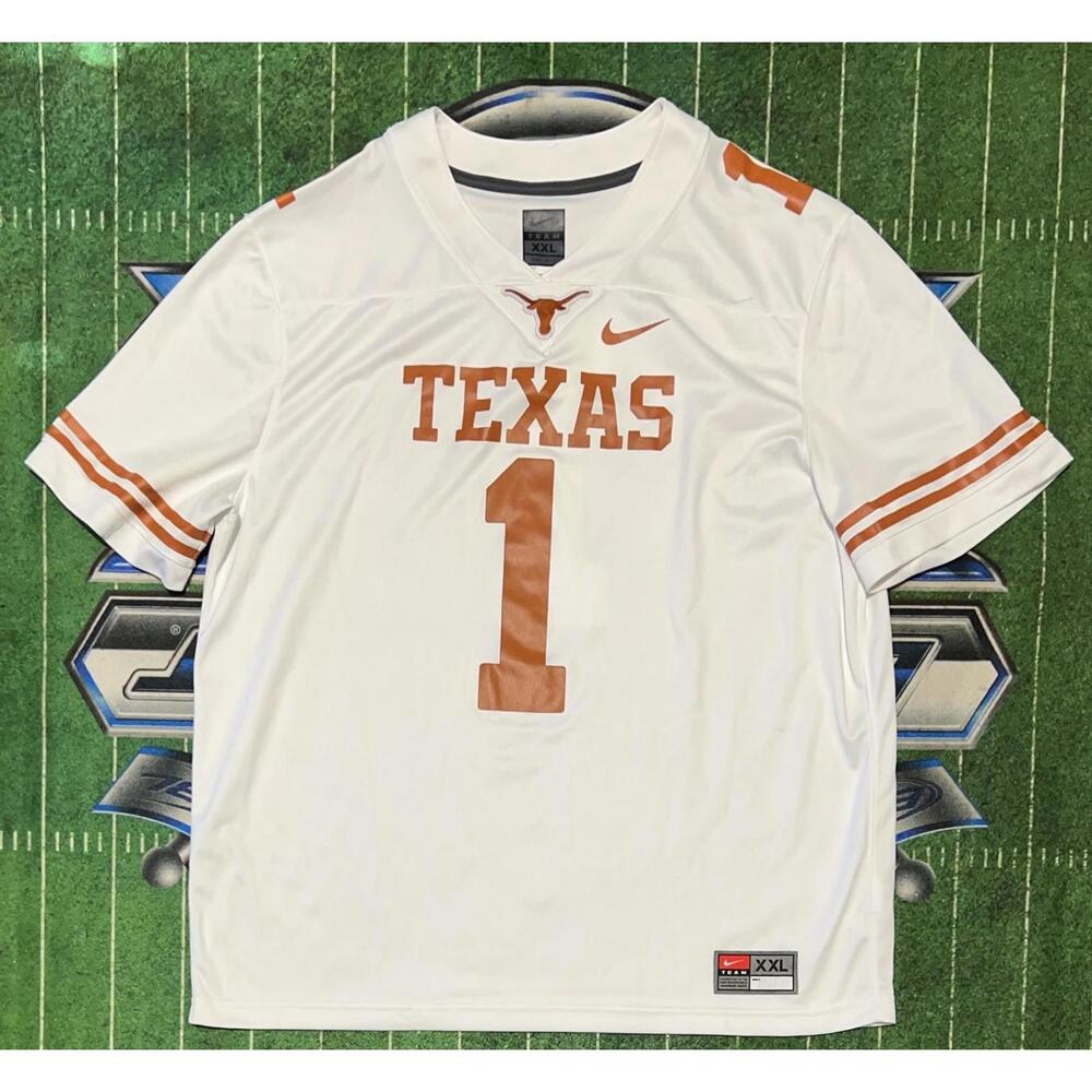 Vtg Texas Longhorns Nike Team 2x NCAA Football Jersey Burnt Orange #1 166